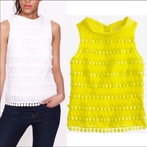 J Crew Citron Yellow Cotton Pom Pom Shell Top